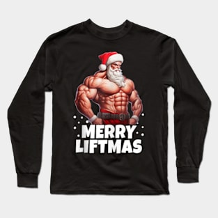 Christmas Weightlifting Merry Liftmas Bodybuilder Santa Gym Long Sleeve T-Shirt